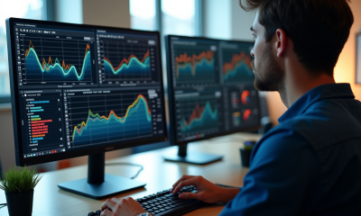 Personne analysant des graphiques de benchmark sur un écran moderne