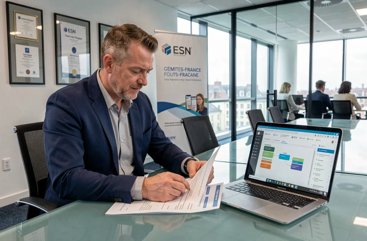 Consultant senior d'Apside, ESN avec pôle mobile dans les Hauts-de-France, analysant des spécifications de projet mobile dans une salle de réunion d'entreprise