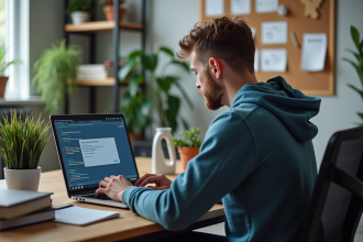 Jeune developpeur concentré sur un écran API
