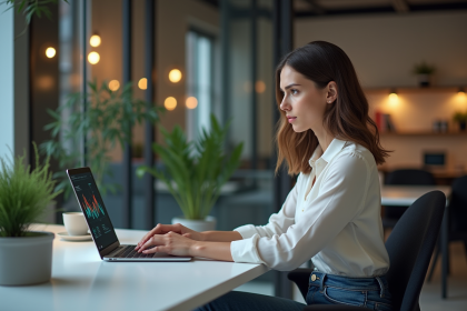 Femme concentrée analysant résultats de test A B au bureau