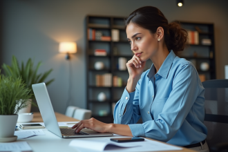 Jeune femme professionnelle analysant des données marketing