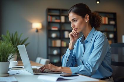 Jeune femme professionnelle analysant des données marketing