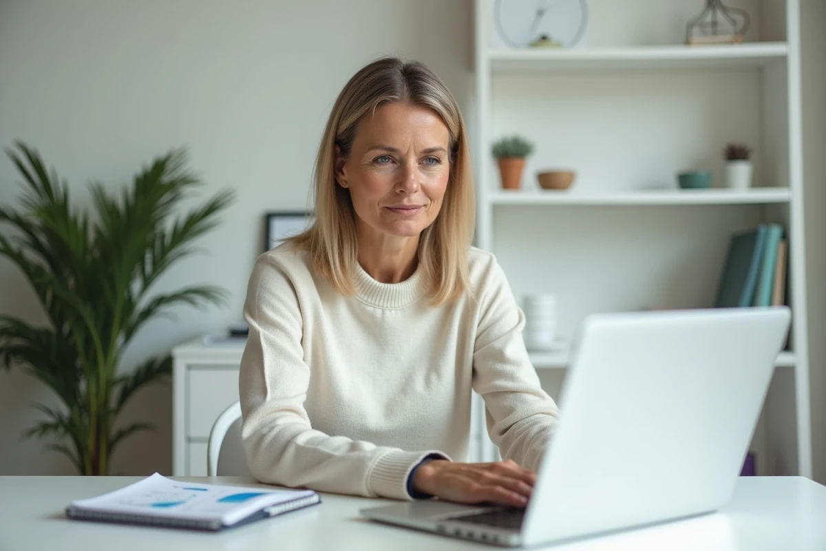 Femme d affaires analysant des graphiques sur son ordinateur