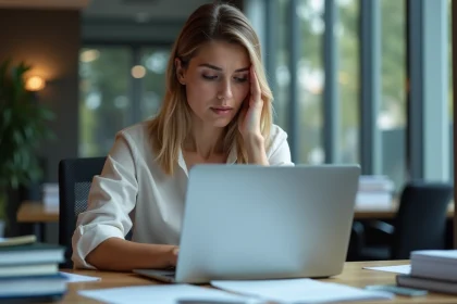 Femme au bureau regardant un message d'erreur webmail