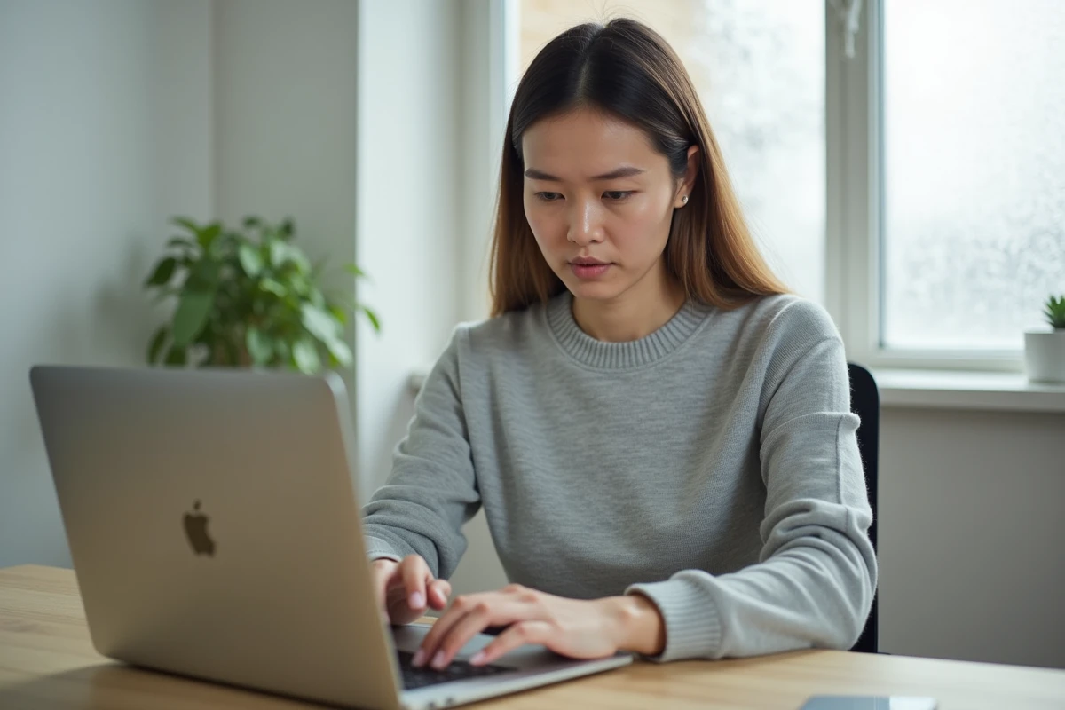 Femme utilisant le clavier MacBook Pro pour saisir le tilde avec une astuce clavier Mac