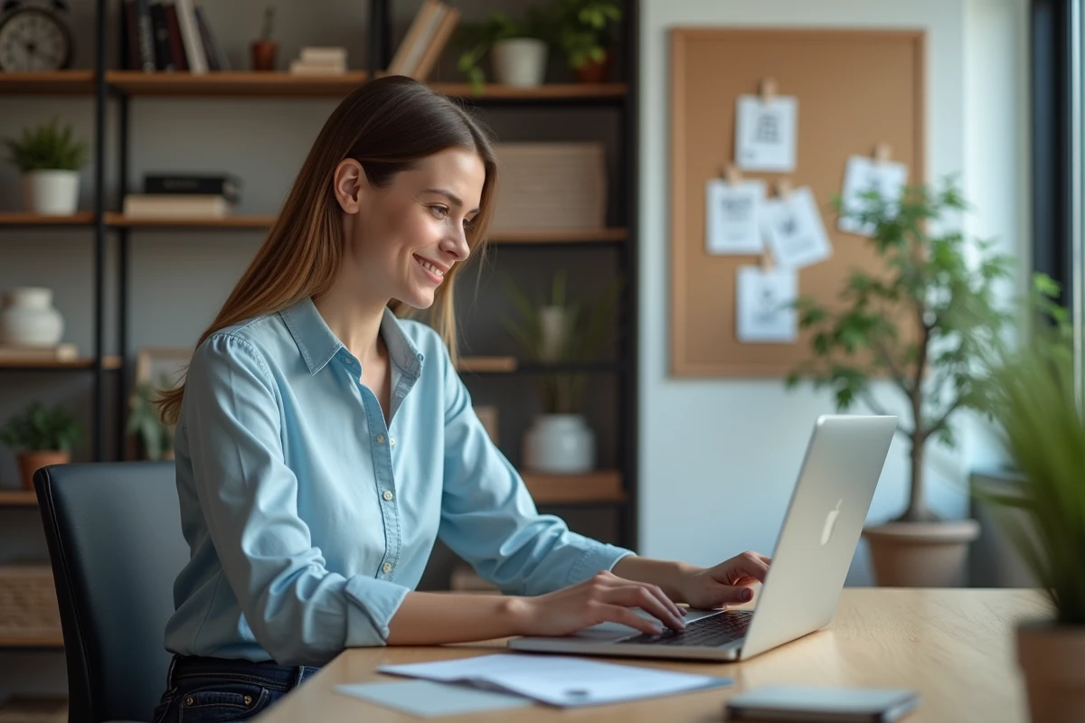 Jeune femme professionnelle travaillant sur un site web