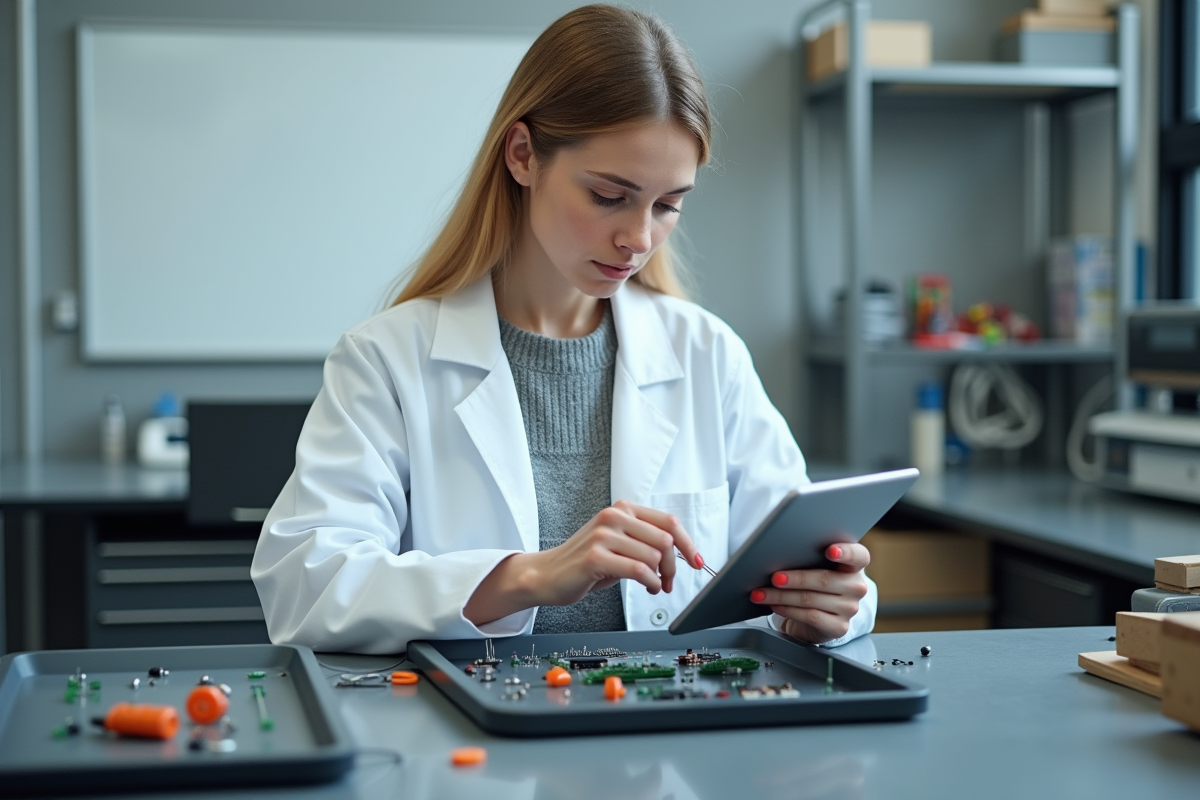 Femme choisit une resistance dans un espace de travail hightech