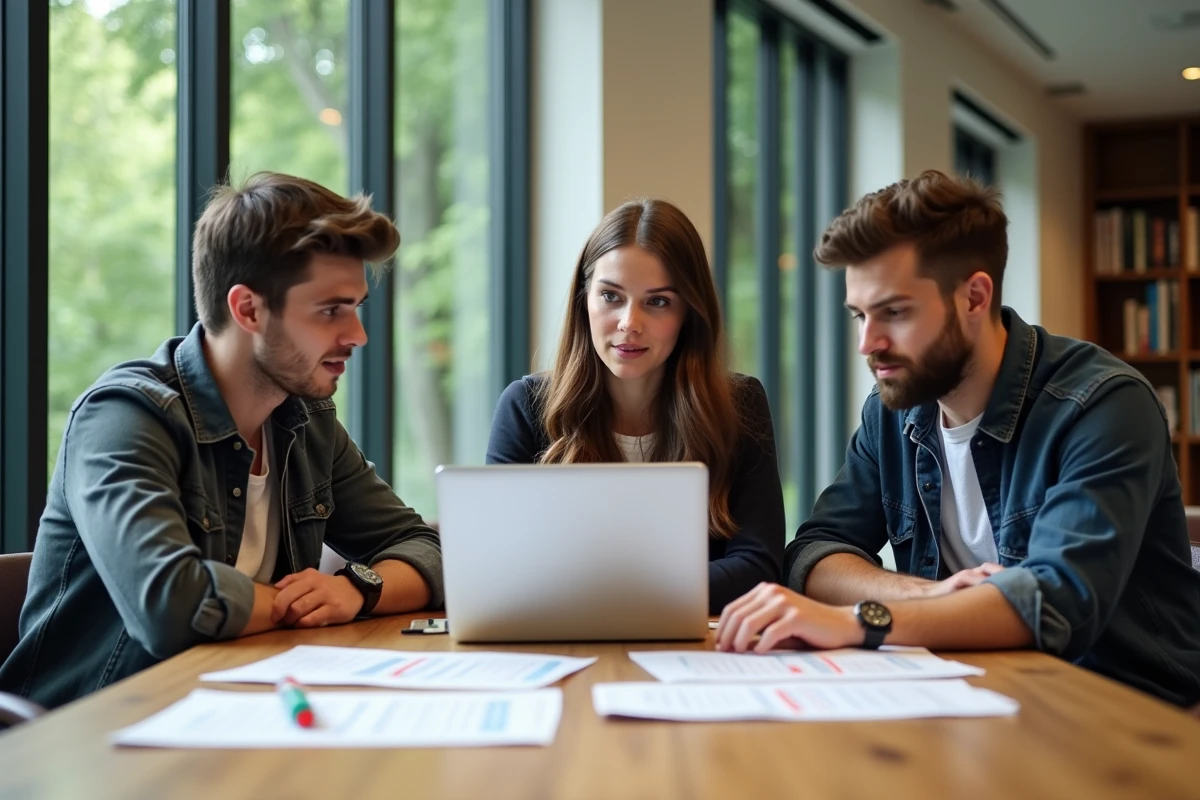 Trois étudiants discutant autour d