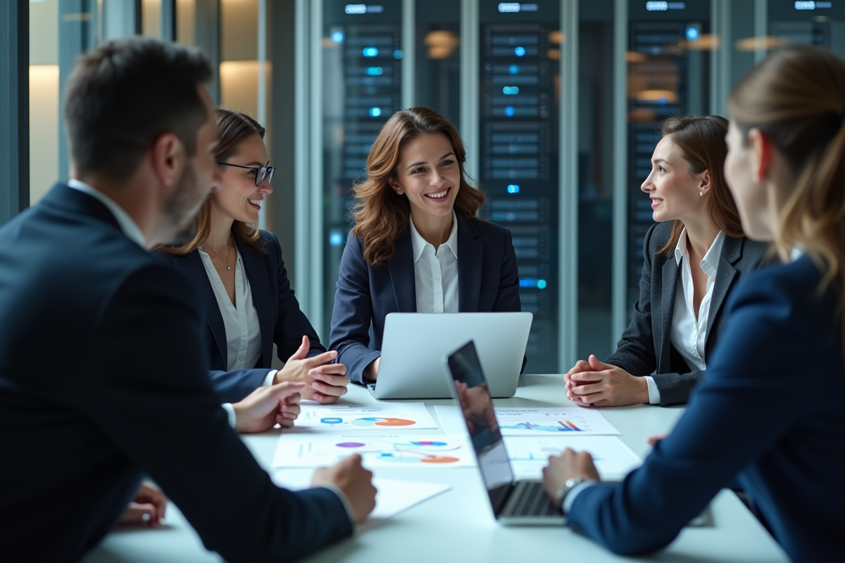 Groupe de professionnels en réunion dans un bureau moderne