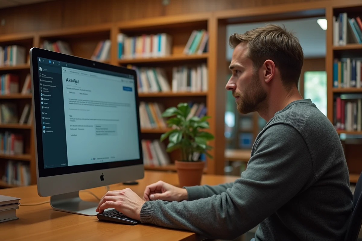 Homme activant son compte Arkevia à la bibliothèque