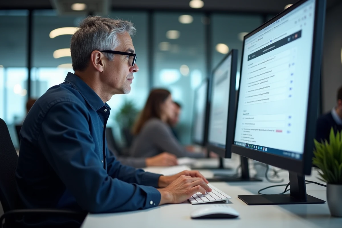 Homme en bureau récupérant un mot de passe oublié enregistré dans Google Chrome