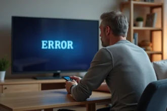 Homme regardant un code erreur F3411 sur son téléviseur Bouygues à domicile