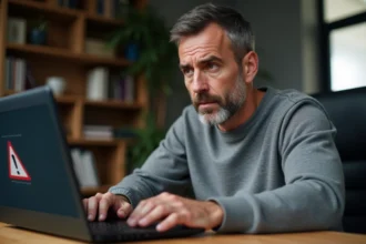 Homme frustré devant un message d'erreur de plugin Silverlight sur son ordinateur portable