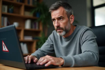 Homme frustré devant un message d'erreur de plugin Silverlight sur son ordinateur portable
