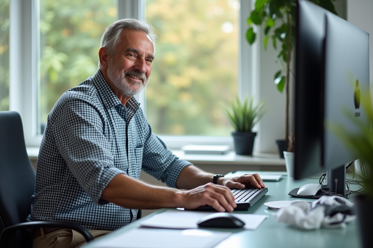 Homme nettoyant son clavier d ordinateur avec un chiffon
