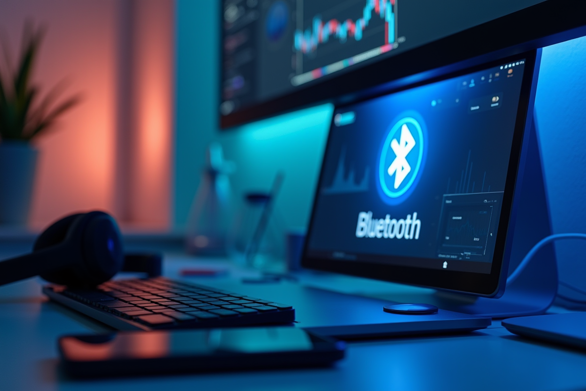 Icône Bluetooth bleue sur un écran d