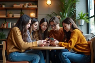 Groupe de jeunes adultes dans un café urbain moderne