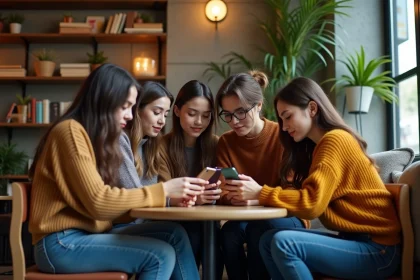 Groupe de jeunes adultes dans un café urbain moderne