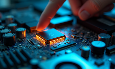 Ordinateur ouvert avec circuit et microchips mis en valeur