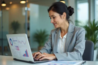 Responsable RH analysant une pyramide des âges sur un tableur Excel dans un bureau moderne