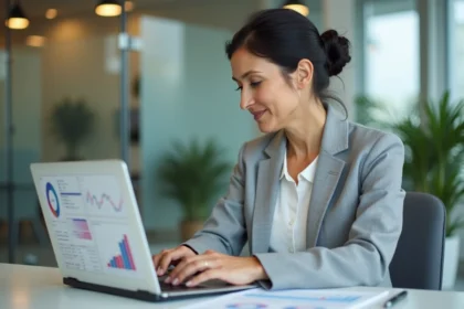 Responsable RH analysant une pyramide des âges sur un tableur Excel dans un bureau moderne