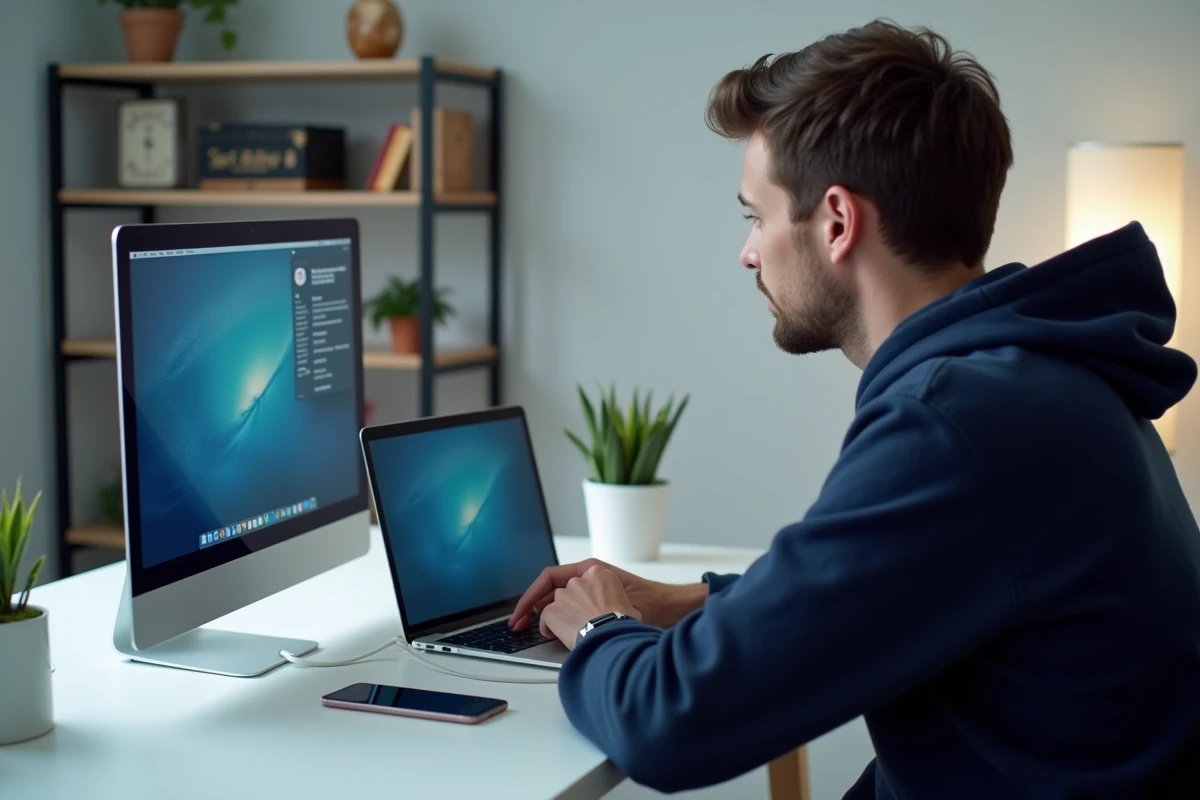 Homme restaurant des photos supprimées depuis une sauvegarde iPhone via un ordinateur Mac