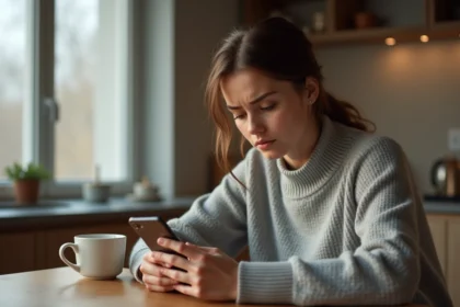 Femme consultant l'album 'Récemment supprimés' sur son iPhone pour retrouver des photos effacées