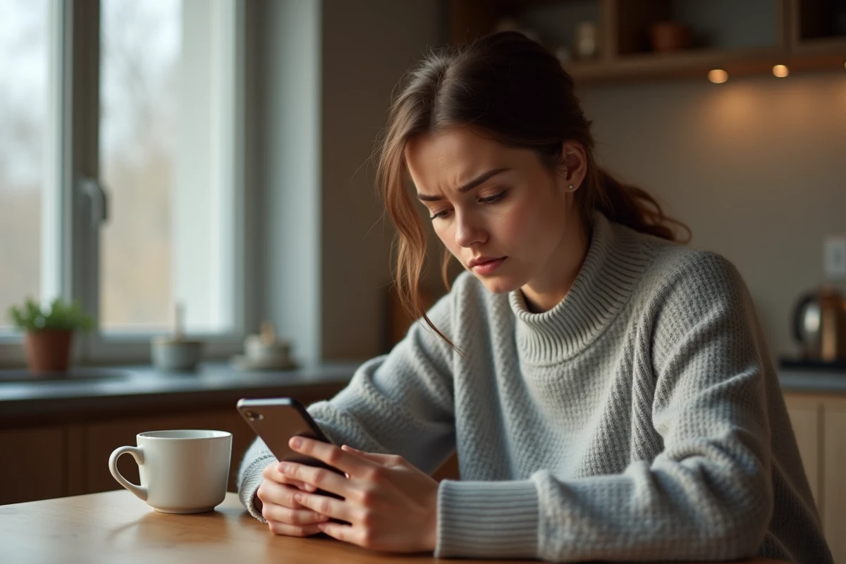 Femme consultant l'album 'Récemment supprimés' sur son iPhone pour retrouver des photos effacées