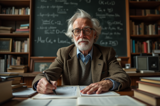 Scientifique homme d'âge mûr dans un bureau vintage