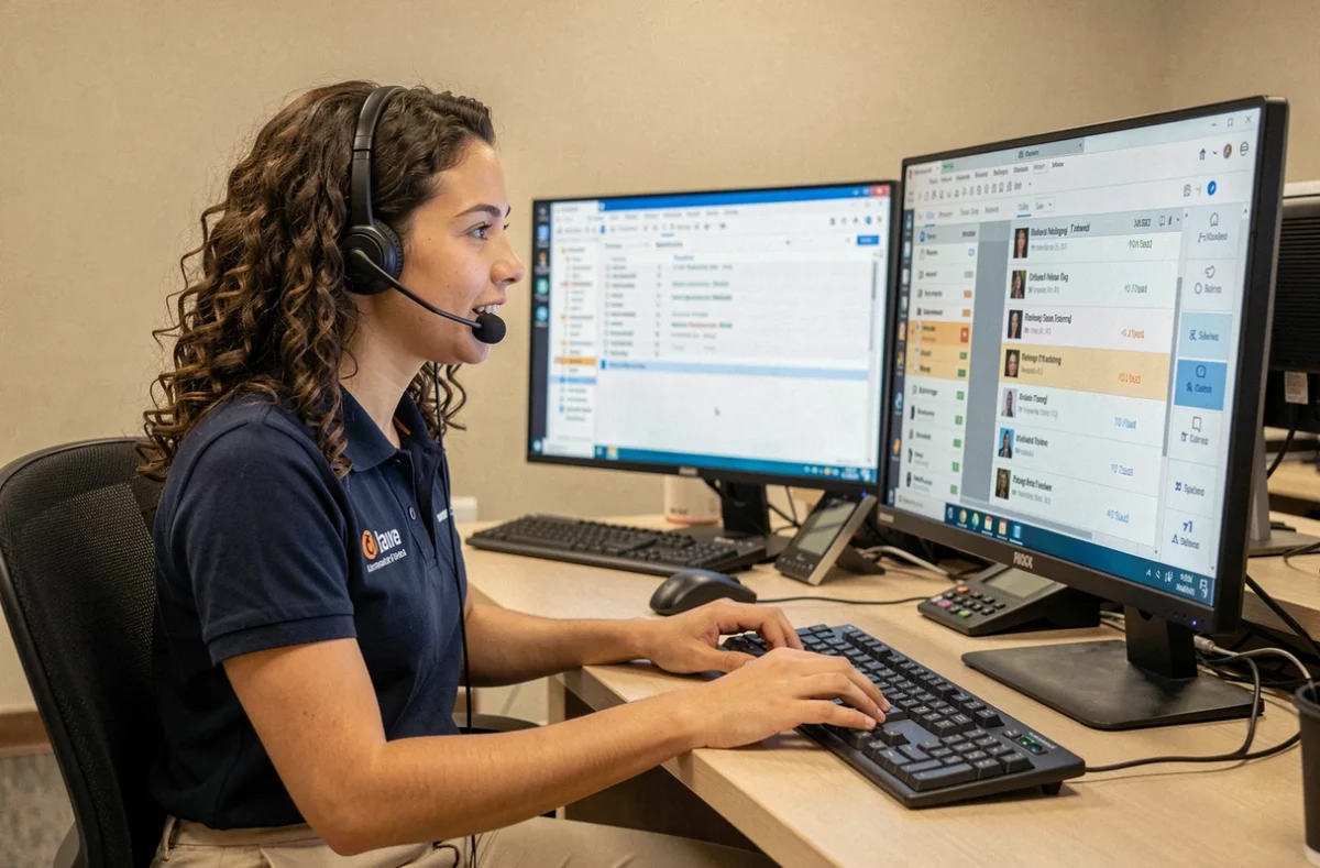 Technicienne support de SDInformatique 27 assistant un client à distance depuis un poste de helpdesk dans l'Eure